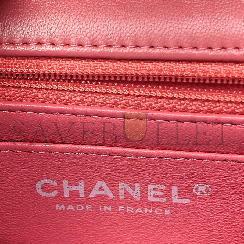 CHANEL LAMBSKIN QUILTED MINI RECTANGULAR FLAP PINK  A01116 (20*13*6cm)